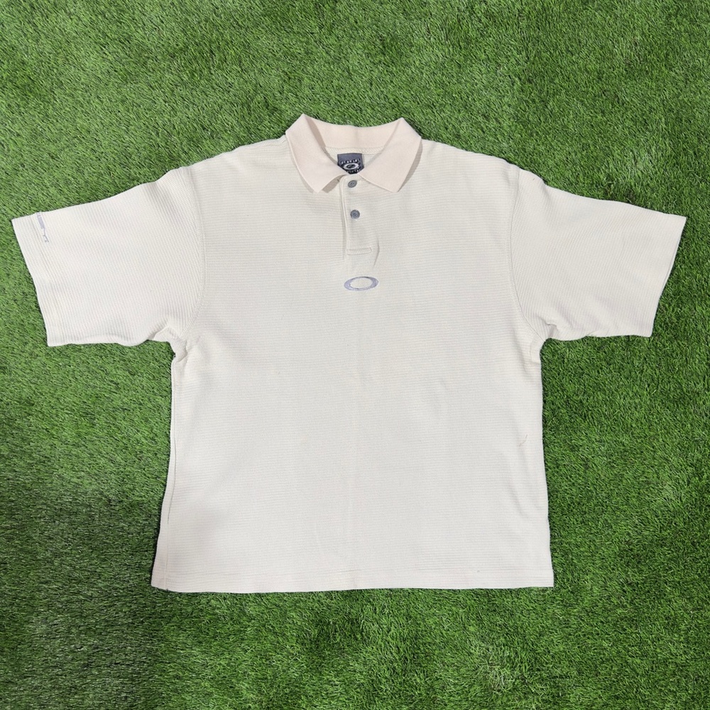 VINTAGE Oakley Software Shirt Mens XLarge Beige Tan Polo Thermal Heavy 90s USA